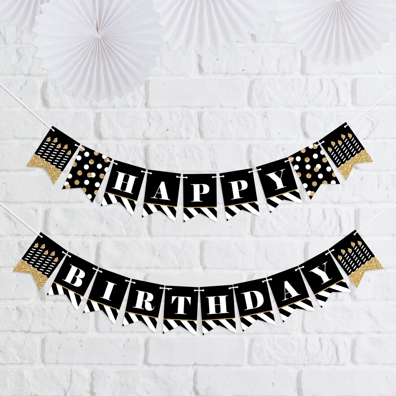 Big Dot of Happiness Adult Happy Birthday - Gold - Birthday Party Mini Pennant Banner - Happy Birthday